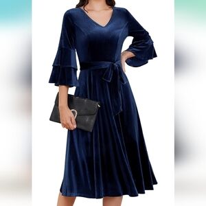DRESSTELLS PLUS SIZE Velvet Cocktail Dress Long Sleeve